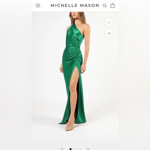 ASYMMETRICAL GATHERED GOWN - EMERALD